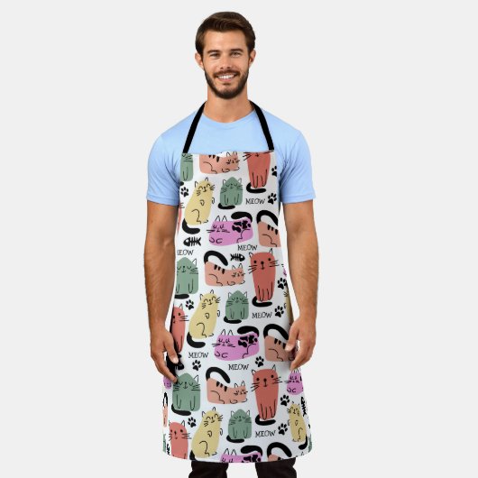Schattigee doedelkatten en pootafdrukken schort (Gedragen)