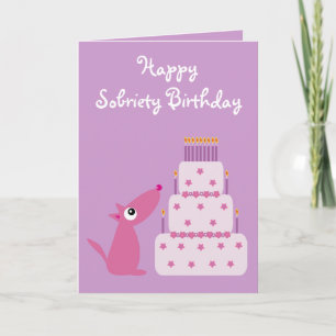 Schattigee  Dog & Cake Sobriety Verjaardag Kaart