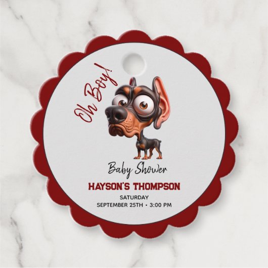 Schattigee Dog Caricatures Baby shower voor Jongen Bedankjes Labels (Voorkant)