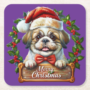 Schattigee Dog Christmas Ornament - Vrolijk Kerstf Kartonnen Onderzetters