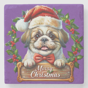 Schattigee Dog Christmas Ornament - Vrolijk Kerstf Stenen Onderzetter