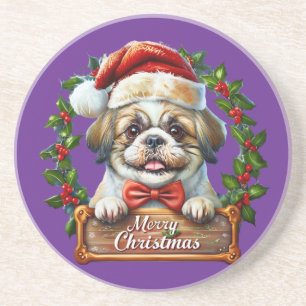 Schattigee Dog Christmas Ornament - Vrolijk Kerstf Zandsteen Onderzetter