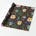 Schattigee Dog Christmas wrapping papier<br><div class="desc">De schattigste kleine honden versieren dit feestelijke inpakpapier dat heerlijk is voor je kerstcadeau aan je hondenliefhebbende vrienden en familieleden. Het ontwerp is geïnspireerd op de feestelijke en kleurrijke kunst van het fauvisme en ook een beetje een volkskunstflair. De zwarte achtergrond benadrukt het kleurrijke uiterlijk. Naast de afbeeldingen zijn leuke...</div>