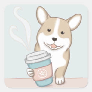 Schattigee Dog & Coffee Illustratie Kunst Vierkante Sticker