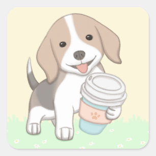 Schattigee Dog & Cup Illustratie Kunst Vierkante Sticker