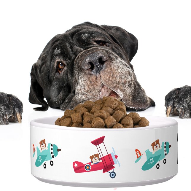 Schattigee Dog Fun Vliegtuigen Grappig Dierenbont  Voerbakje (Creator heeft geüpload)