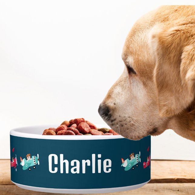 Schattigee Dog Fun Vliegtuigen Grappig Dierenbont  Voerbakje (Creator heeft geüpload)