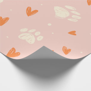 Schattigee Dog Paw & Heart Pink Wrapping Paper Cadeaupapier