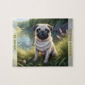 Schattigee Dog Pug Puppy Aangepaste naam Legpuzzel (Horizontaal)