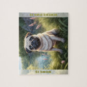 Schattigee Dog Pug Puppy Aangepaste naam Legpuzzel (Verticaal)