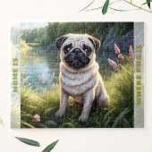 Schattigee Dog Pug Puppy Aangepaste naam Legpuzzel