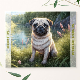 Schattigee Dog Pug Puppy Aangepaste naam Legpuzzel