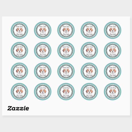 Schattigee Dog Round Sticker met aangepaste tekst (Vel)