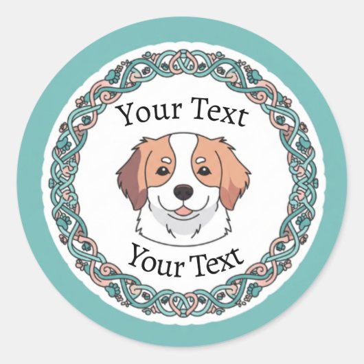 Schattigee Dog Round Sticker met aangepaste tekst (Voorkant)