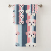 Schattigee Dog Stripe roze en blauw Bad Handdoek (Insitu)