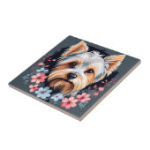 Schattigee Dog Yorkshire Terriër Bloemen Tegeltje (Zijkant)