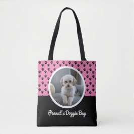 Schattigee Doggie foto en zwart-wit Paw Pattern Tote Bag