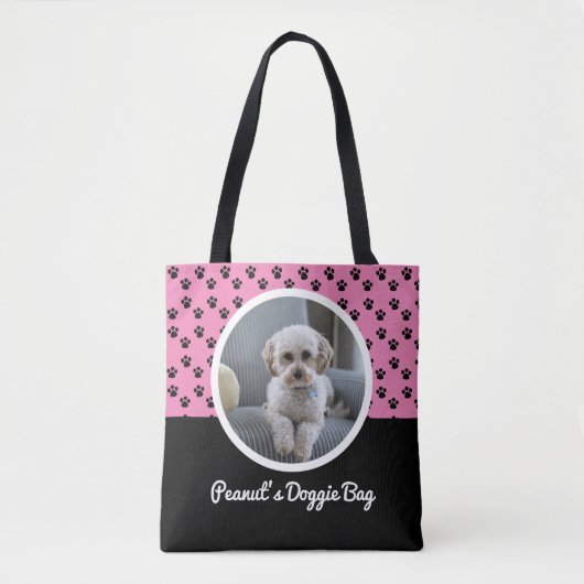 Schattigee Doggie foto en zwart-wit Paw Pattern Tote Bag (Voorkant)