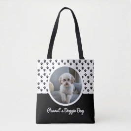 Schattigee Doggie foto en zwart-wit Paw Pattern Tote Bag