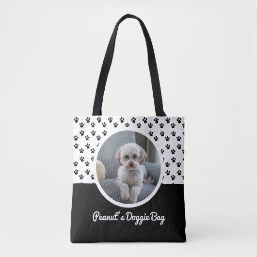 Schattigee Doggie foto en zwart-wit Paw Pattern Tote Bag (Voorkant)