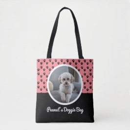 Schattigee Doggie foto en zwart-wit Paw Pattern Tote Bag