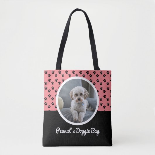 Schattigee Doggie foto en zwart-wit Paw Pattern Tote Bag (Voorkant)