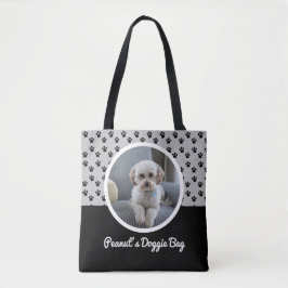 Schattigee Doggie foto en zwart-wit Paw Pattern Tote Bag