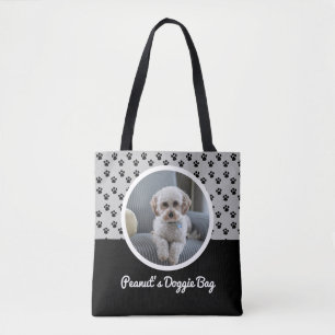 Schattigee Doggie foto en zwart-wit Paw Pattern Tote Bag