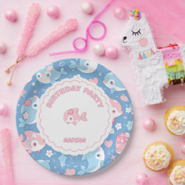Schattigee Dolfijn & Bloemen Verjaardag Papieren Bordje