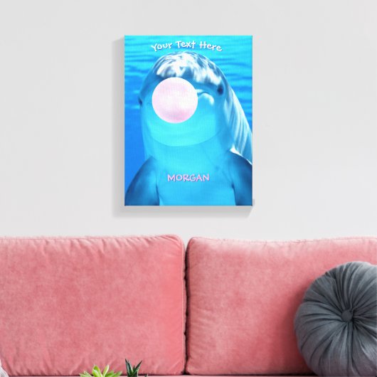 Schattigee Dolfijn, Bubble Gum Bubble, Naam & Beri Canvas Afdruk (Insitu (Woonkamer))