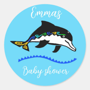 Schattigee DOLFIJN - Dier - Baby shower - Personal Ronde Sticker
