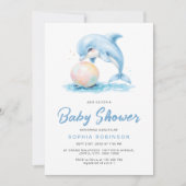 Schattigee Dolfijn Dusty Blue Speels Baby shower Kaart (Voorkant)