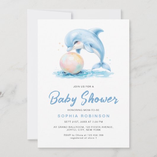 Schattigee Dolfijn Dusty Blue Speels Baby shower Kaart (Voorkant)