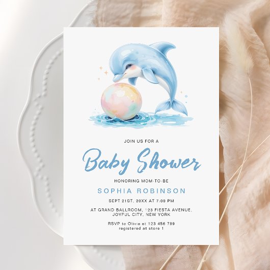 Schattigee Dolfijn Dusty Blue Speels Baby shower Kaart