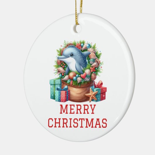 Schattigee Dolfijn Kerst Keramisch Ornament (Links)