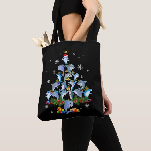 Schattigee Dolfijn Kerstboom Pet Dolfijn Liefhebbe Tote Bag (Dichtbij)