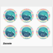 Schattigee Dolfijn; Kleurrijk Chevron Baby shower Ronde Sticker (Vel)