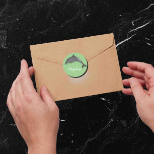 Schattigee dolfijn - naam toevoegen classic ronde  sticker