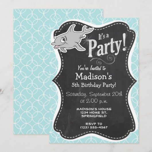 Schattigee Dolfijn op Baby Blue Circles Kaart (Voorkant / Achterkant)