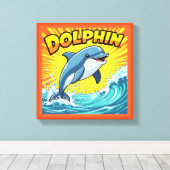 Schattigee dolfijn springt uit de oceaan canvas afdruk (Insitu (Houten vloer))
