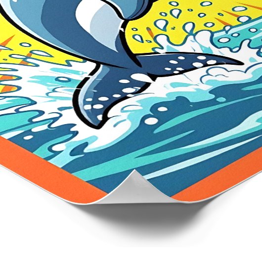 Schattigee dolfijn springt uit de oceaan poster (Hoek)