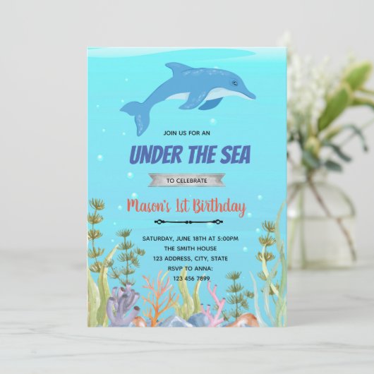 Schattigee dolfijn verjaardagsdouche thema feestdagenkaart (Staand voorkant)