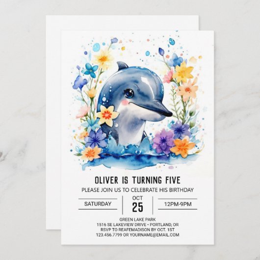 Schattigee Dolfijn Waterverf Avontuur Verjaardag Kaart (Voorkant / Achterkant)