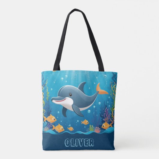 Schattigee Dolfijn Waterverf Gepersonaliseerd Tote Bag (Achterkant)