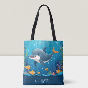 Schattigee Dolfijn Waterverf Gepersonaliseerd Tote Bag