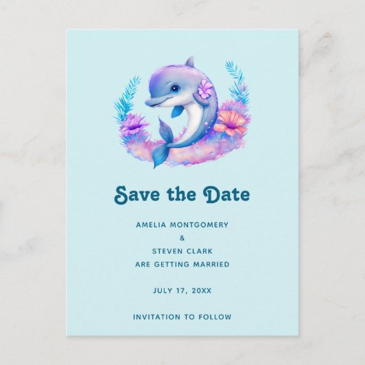 Schattigee Dolfijn Zee Creature Wedding Aankondigingskaart (Voorkant)