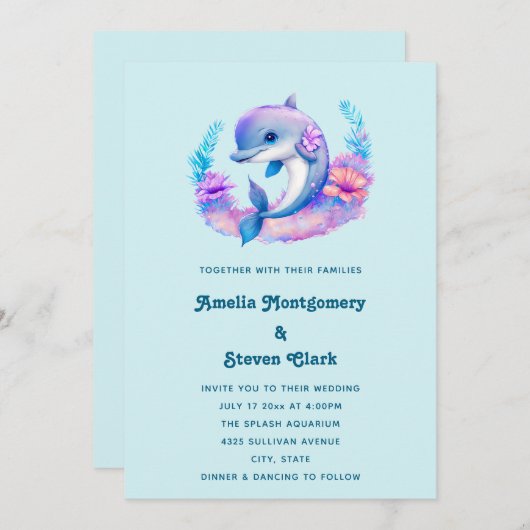 Schattigee Dolfijn Zee Creature Wedding Kaart (Voorkant / Achterkant)