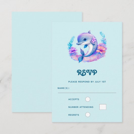 Schattigee Dolfijn Zee Creature Wedding RSVP Kaartje (Voorkant / Achterkant)