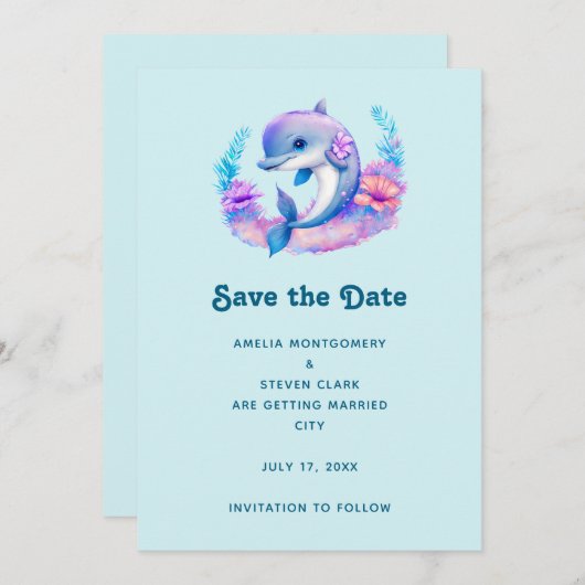 Schattigee Dolfijn Zee Creature Wedding Save The Date (Voorkant / Achterkant)