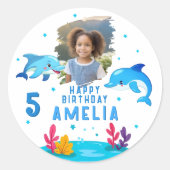 Schattigee dolfijn Zee dieren foto verjaardag Ronde Sticker (Voorkant)